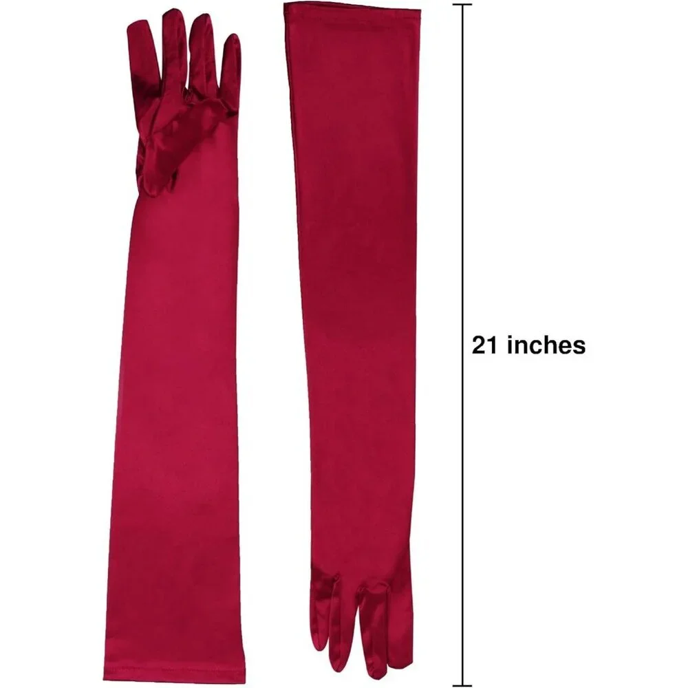 Women's Evening Burgundy Long Satin Gloves Elbow Length Formal Party Prom Wear